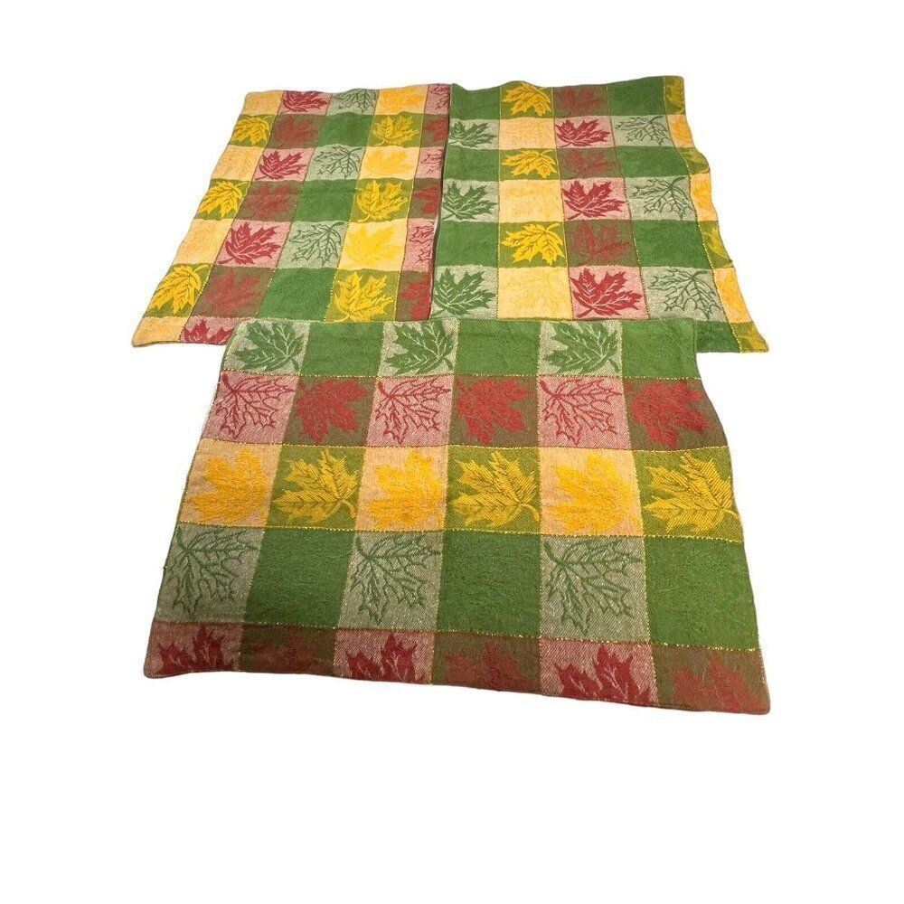 Spring Fall Maple Leaf Set of 3 Multicolored Cloth Placemats Cabin Cottage Core